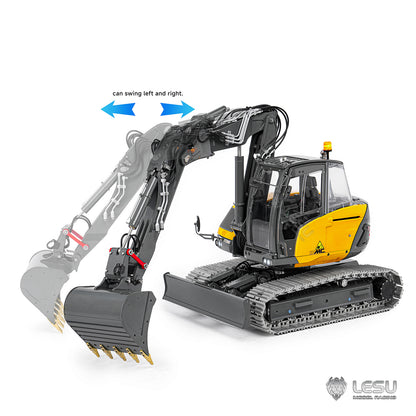 LESU Metal 1/14 Hydraulic RC Excavator MC15 4 Arms Remote Control Digger Model 9 Ways Valve Dual Pumps Light Sound Radio Battery