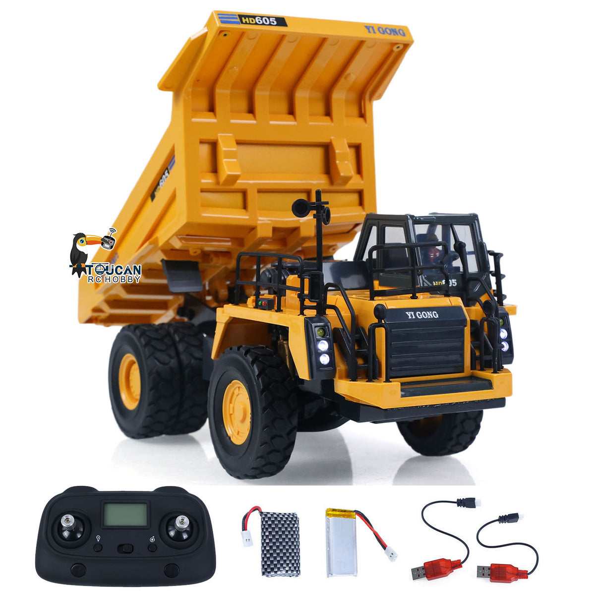 TOUCAN RC HOBBY Ready To Run 1/50 Electric Remote Control Dump Mining Truck RC Construction Vehicle Tipper Model Lights Sounds Effect USB Cable