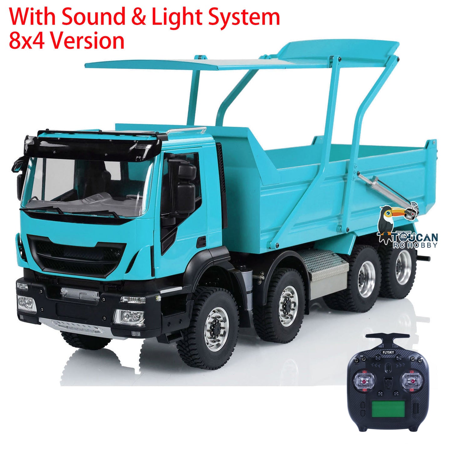 Metal 1/14 8x4 Hydraulic Flip-over Cover RC Tipper Truck Remote Control Dump Car LED Lights Sound System Assembled Painted