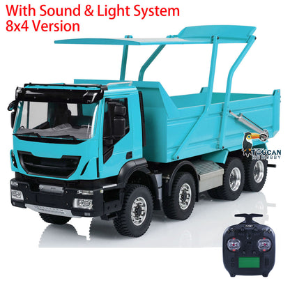 Metal 1/14 8x4 Hydraulic Flip-over Cover RC Tipper Truck Remote Control Dump Car LED Lights Sound System Assembled Painted