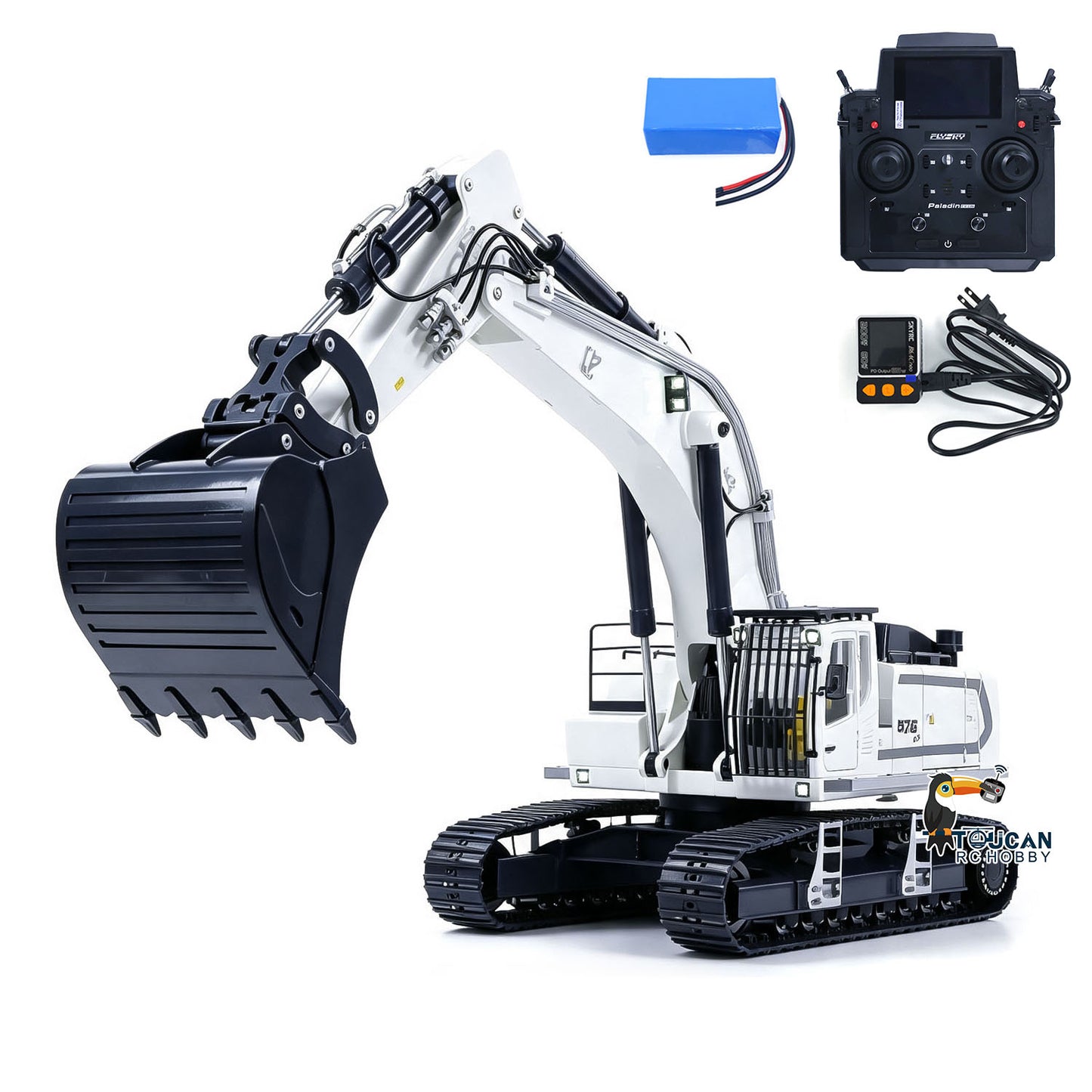 TOUCAN RC HOBBY LR976 1/12 Metal RTR RC Hydraulic Excavator 6-Way Valve Dual Pump Brushless Motor Quick Coupler PL18EV Lite Controller Smoke Light Sound