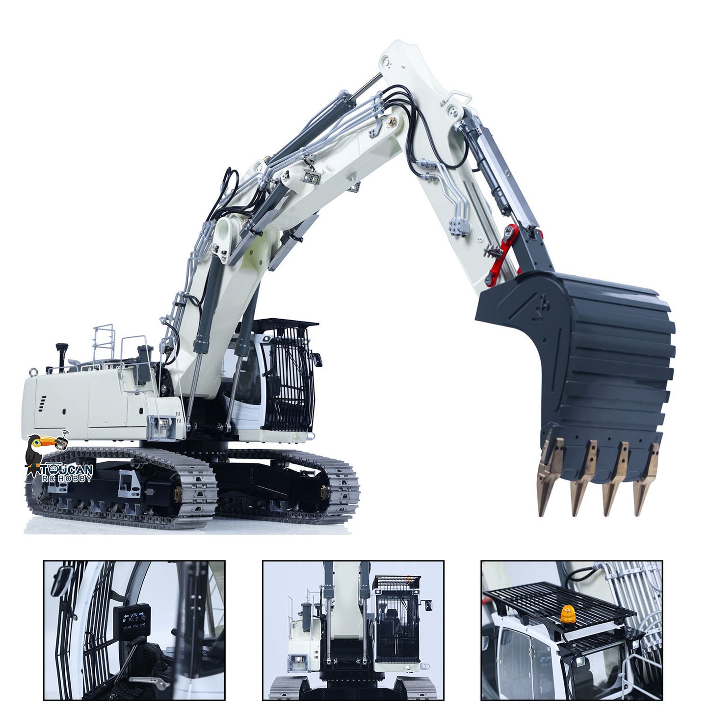 LESU LR956 1/14 Metal RC Excavator B0040 3-arm Hydraulic Digger Brushless Motor Lighting System Dual-Pump Electronic Display Screen for Hobbyists
