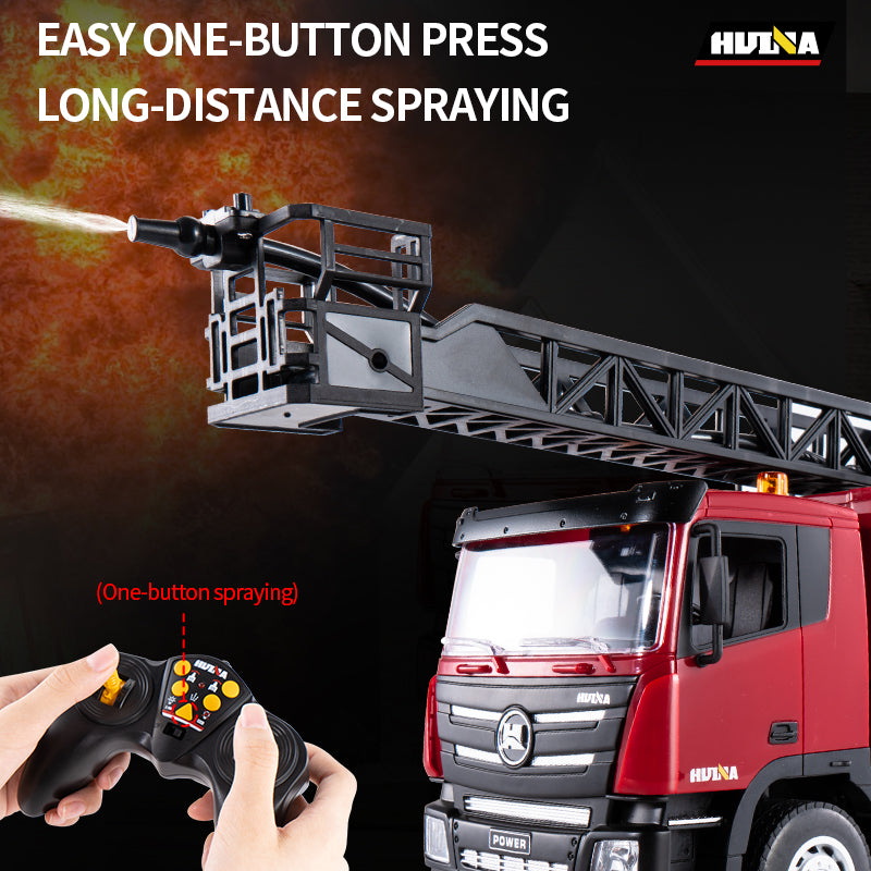 HUINA 1361 1/18 Plastic Aerial Ladder RC Fire-fighting Truck 9CH Remote Controlled Spray Car Model Extinguisher Sound Light