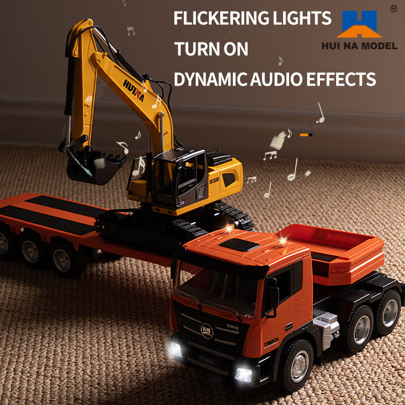 1:18 Huina 2.4G 1319 RC Tractor Truck RTR Remote Controlled Excavator with Flatbed Trailer Assembled and Painted
