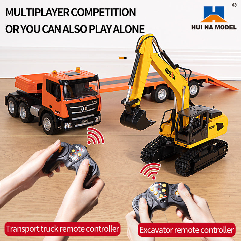 1:18 Huina 2.4G 1319 RC Tractor Truck RTR Remote Controlled Excavator with Flatbed Trailer Assembled and Painted
