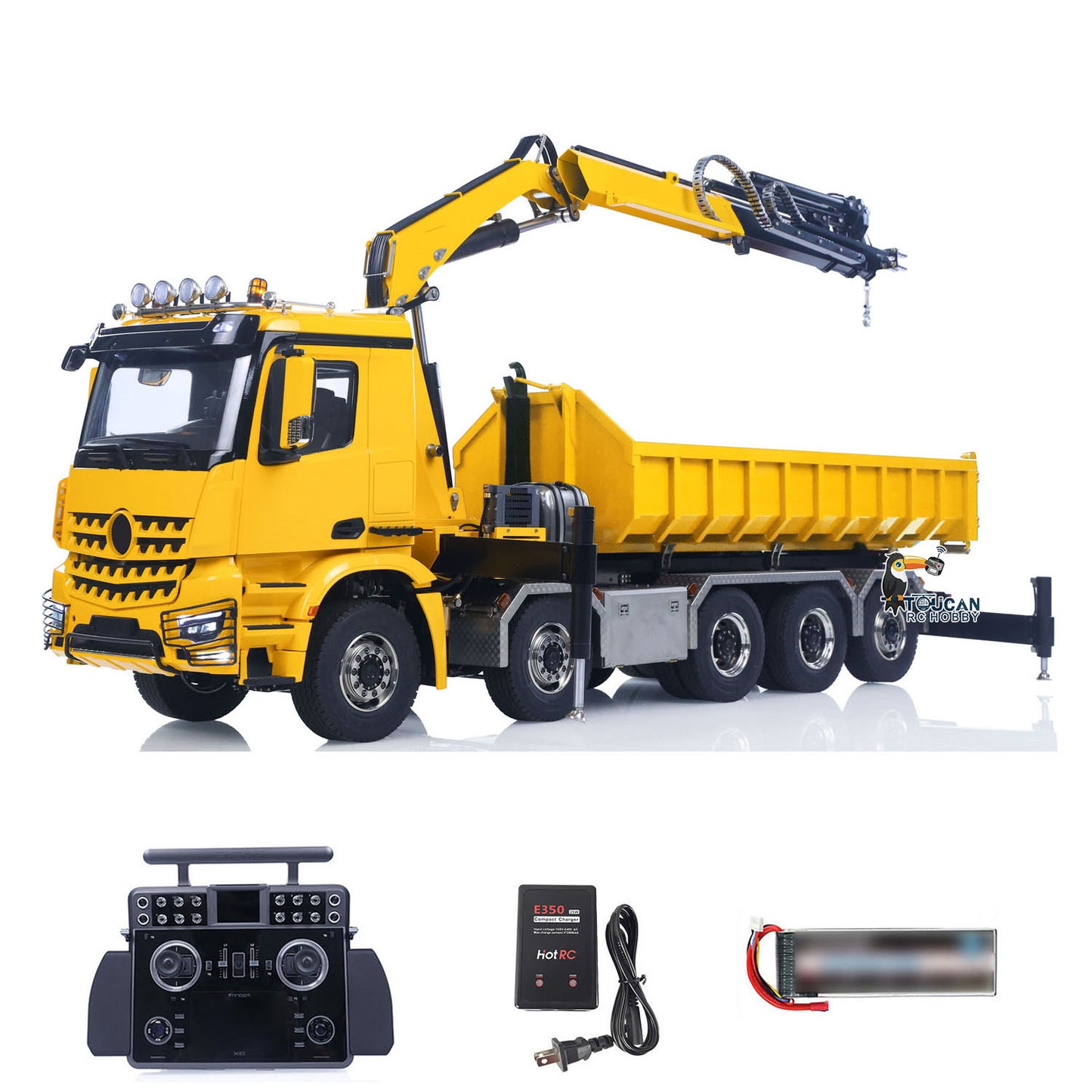 1:14 10*10 RC Hydraulic Crane Full Dump Metal Lorry Rear Axle Steering with U-shaped Short High Standard Bucket Timber Flatbed