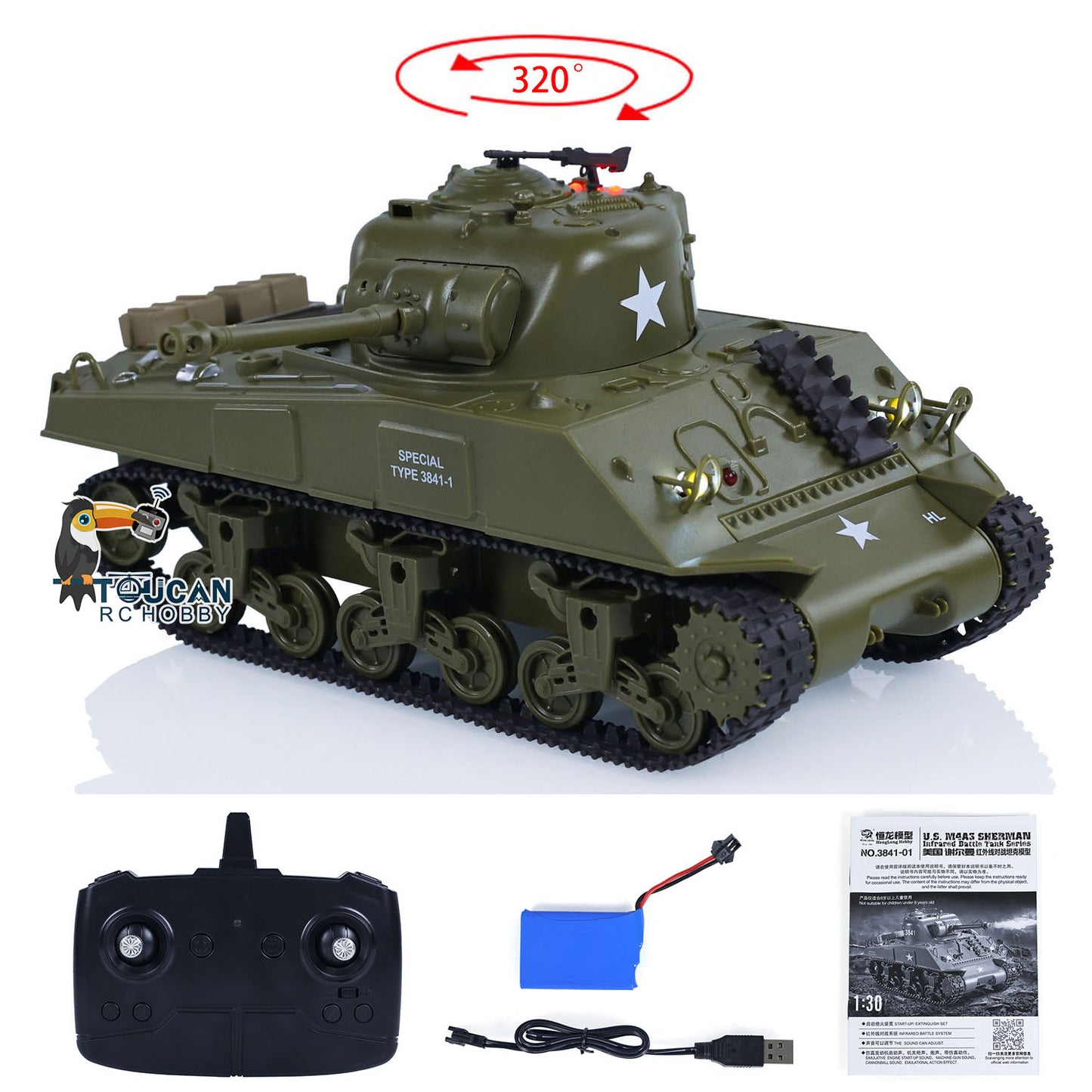 HengLong 1/30 Pershing M26 3841-02 2.4G RC Battle Tank Radio Control Panzer Military Model Painted Assembled Infrared Combating