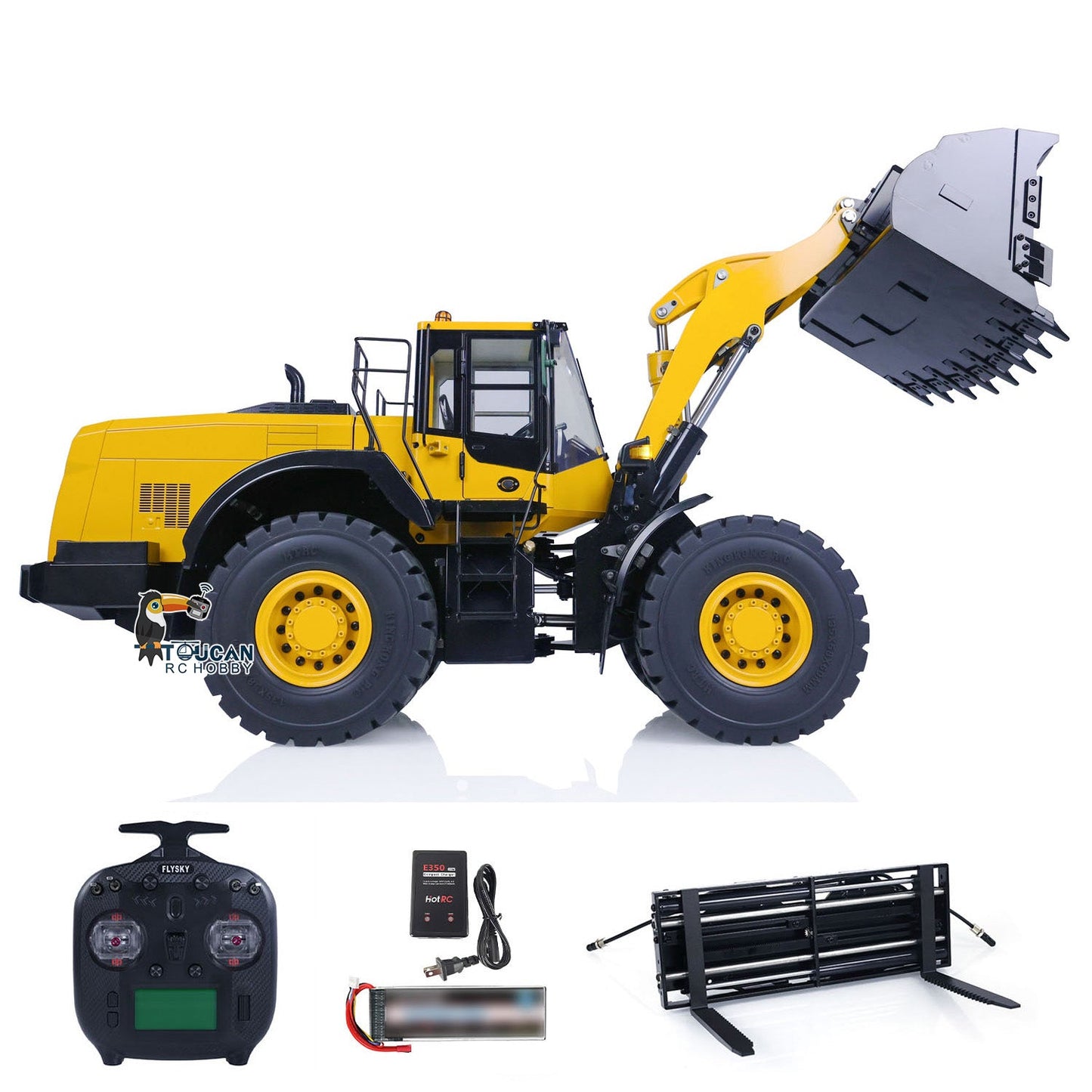 US Stock Metal 1/14 RC Hydraulic Loader WA480 Heavy Construction Machine Differential Lock Axles Quick Coupler Fork Light Sound ST8