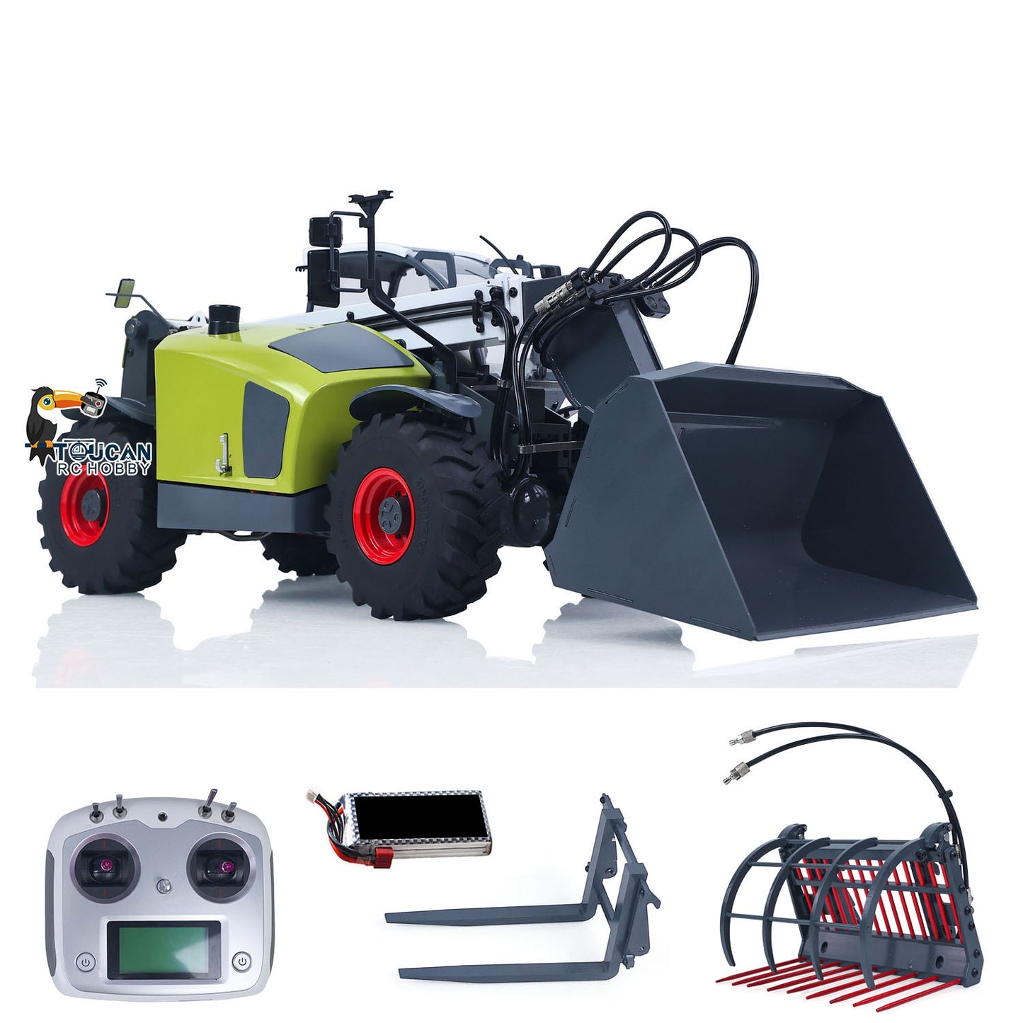 JDM-128 1/14 Metal RC Forklift Multifunctional Telescopic Hydraulic Construction Vehicles 4-Way Vavles Differential Lock 2Axles Steering
