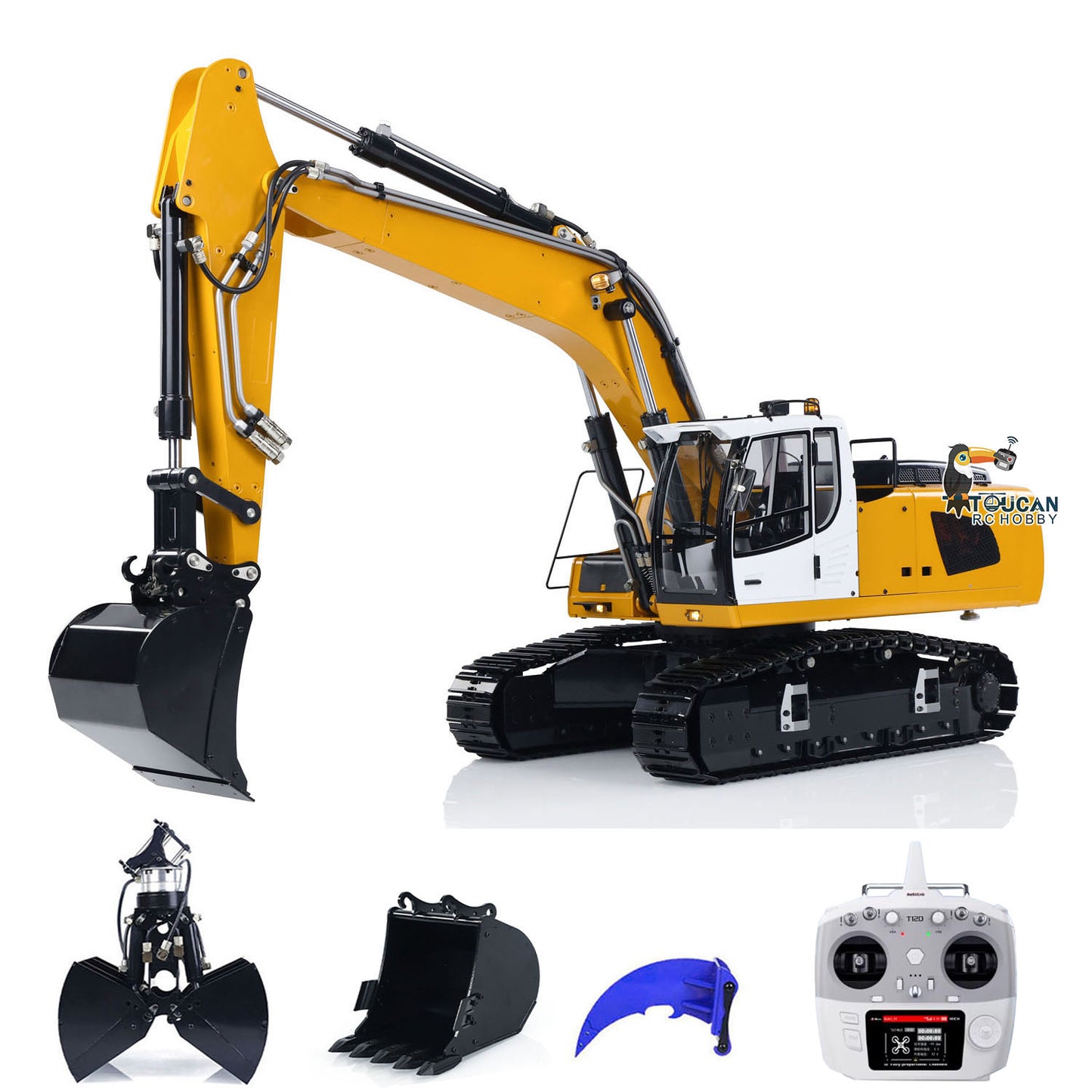 MTMODEL 1/14 946 Metal RC Hydraulic Excavator Wireless Controlled Construction Machine 2 Arms Model Clamshell Bucket Ripper