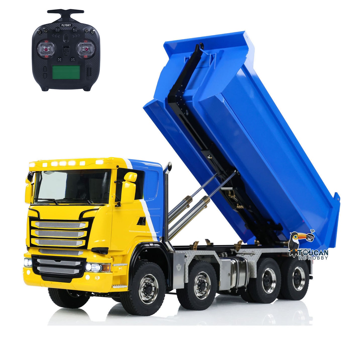 Toucanhobby G88 1/14 Metal 8x8 RC Hydraulic Roll On Off Dump Truck PNP U-Shaped High Bucket 3 Speed Transmission Differential Lock Light Sound ST8 Controller for Construction Collectors