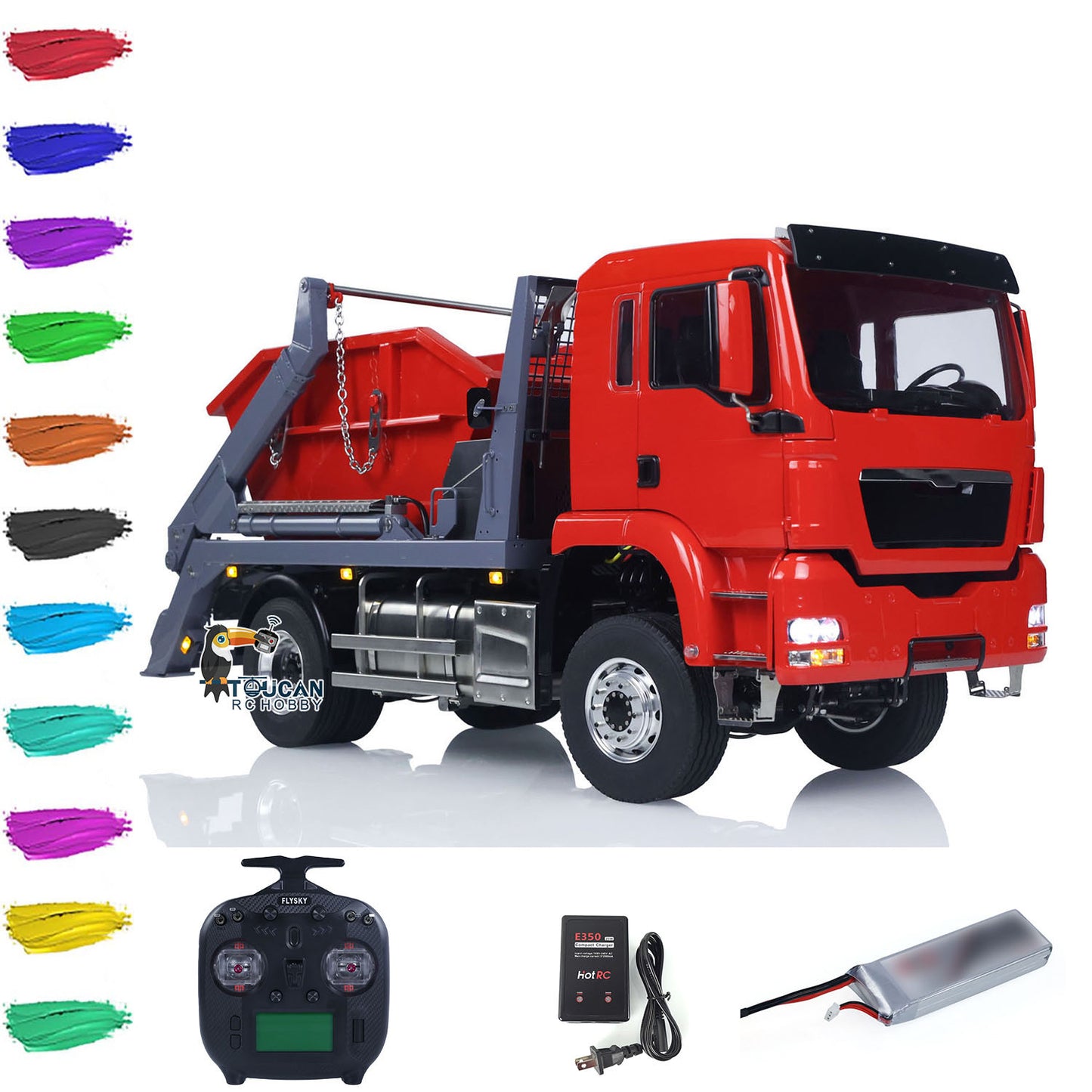 LESU Metal 1/14 RC Hydraulic Swing Arm Garbage Dump Truck 4X4 Remote Control Skip Loader RTR TGS Light Sound ST8 Radio Battery