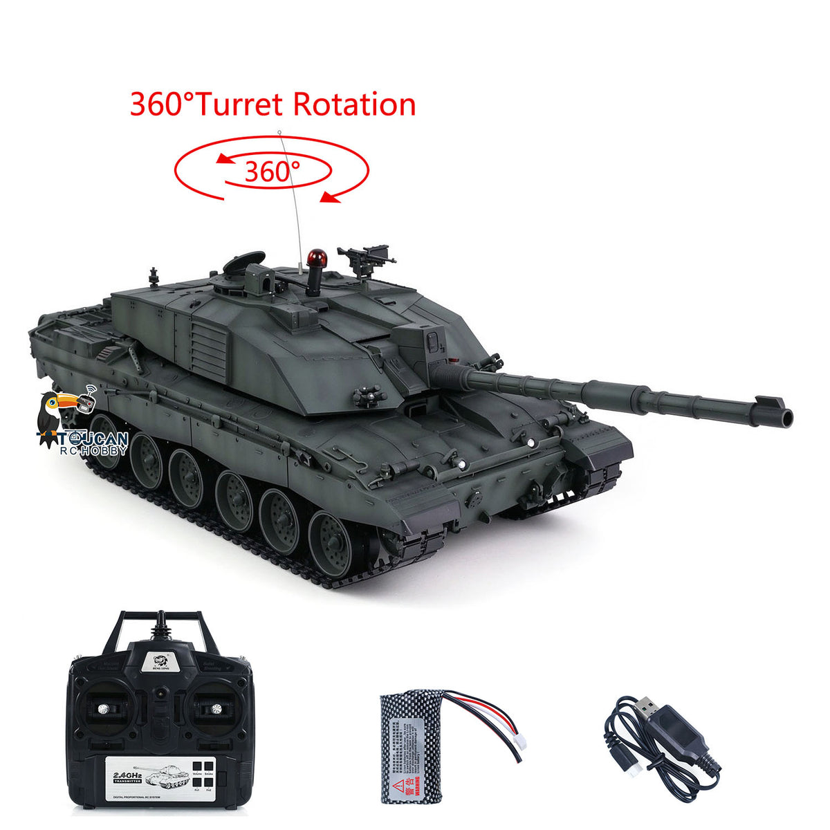 TOUCAN RC HOBBY Heng Long 7.0 1:16 Challenger II RTR RC Tank Model 3908 360Degrees Turret Steel Gearbox Metal Tracks Idlers Sprockets Road Wheels
