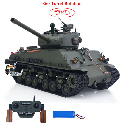 TOUCAN RC HOBBY US Stock RTR 1/16 RC Tank Sherman M4A3E8 IR BB Barrel Elevation Smoking Metal Chassis Tracks Road Wheels Machine Gun 360 Degree Rotation