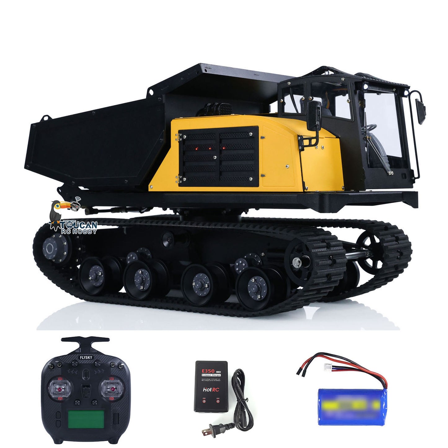 WKLC Metal 1/14 RC Hydraulic Crawler Dump Truck T14R Radio Controlled Tracked Tipper RTR Construction Vehicle ST8 Light Sound Battery