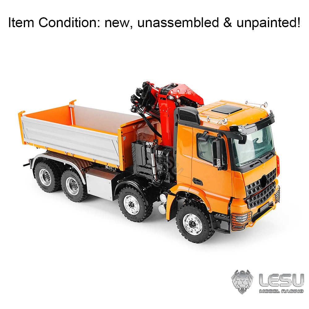 LESU 3348 1/14 Metal Hydraulic 3 Ways RC Dump Truck with Crane 2 Speed Transmission 7CH Valve Sound Light for Construction Vehicle Enthusiast