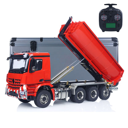 Metal 1/14 RC Hydraulic Dump Truck 8*8 3Speed Radio Controlled Roll Off Tipper 3363 Rear Axle Steering Light & Sound System