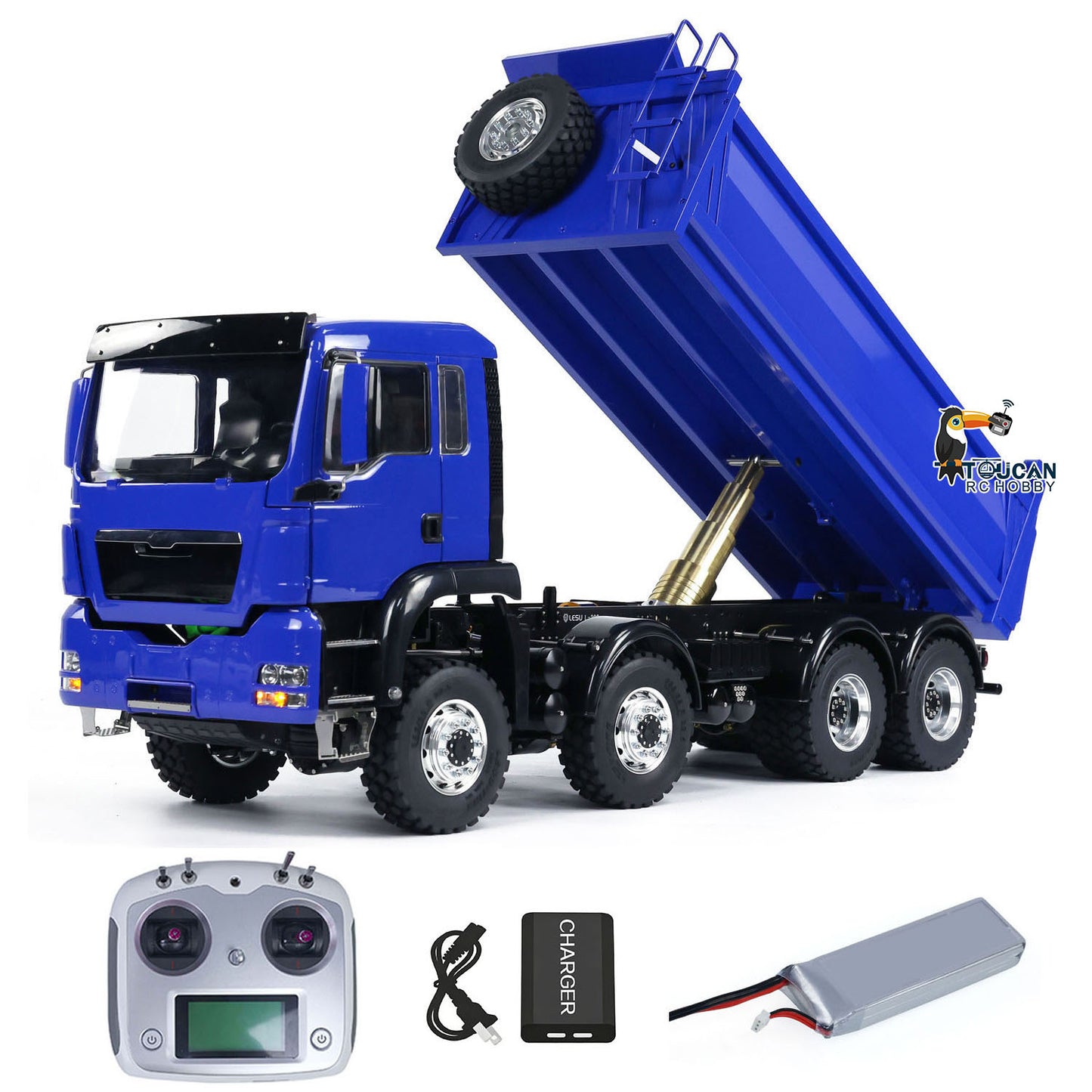 LESU 1/14 8x8 Metal Hydraulic RC Dump Truck 20130011 RTR Tipper Model FlySky I6S Radio Controller 2 Speed Transmission Brushless Motor Sound System