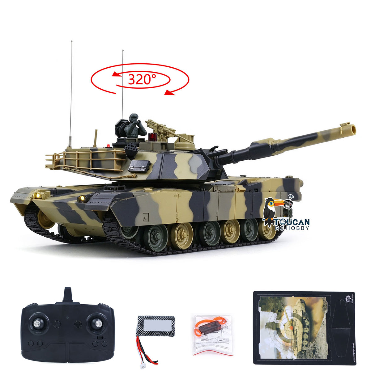 TOUCAN RC HOBBY Heng Long 1/24 RC Tank Abrams M1A2 3816-2 2.4G Remote Control Battle Vehicle Panzer Simulation Model Painted Assembled