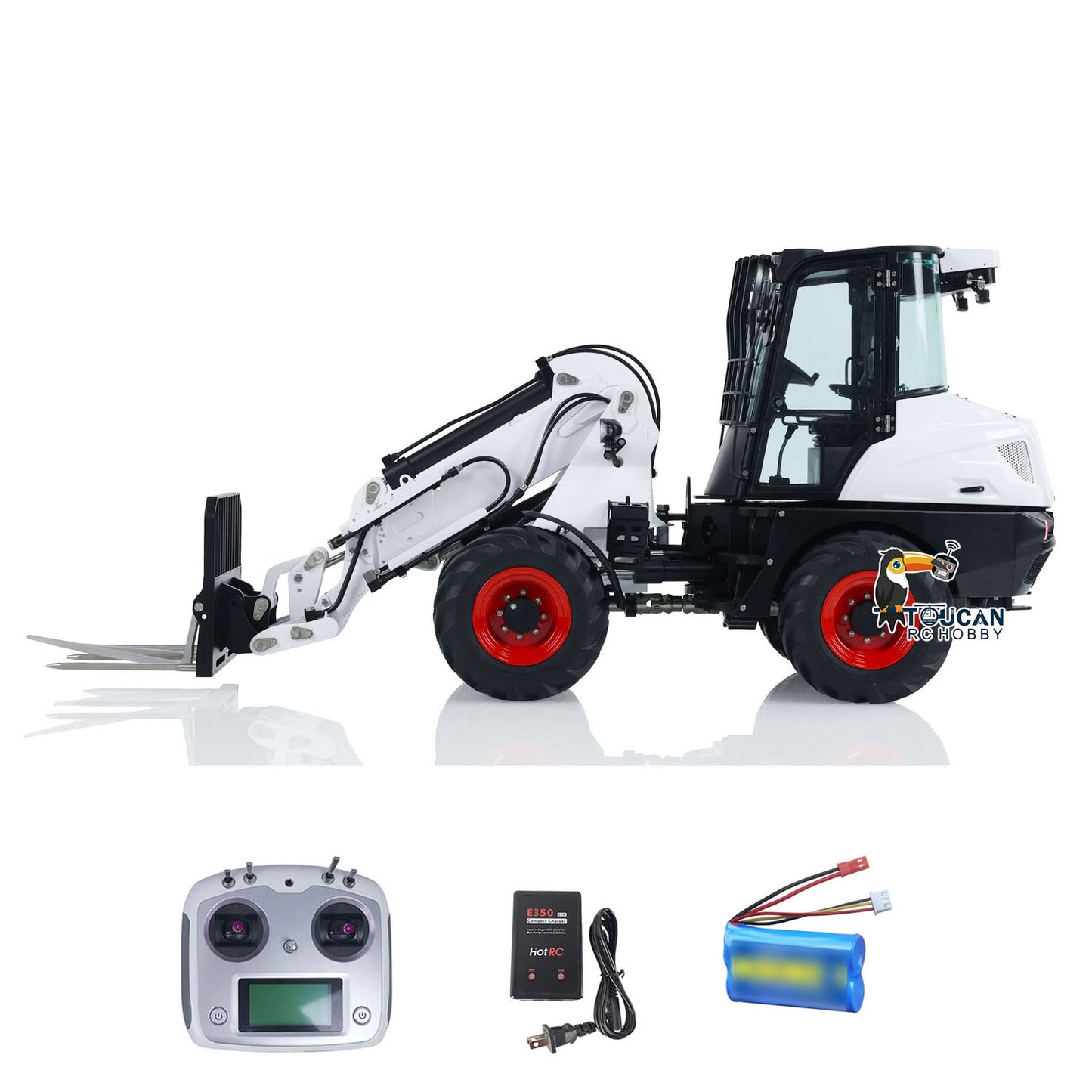 LESU AOUE AT1050 1/14 Metal 4X4 RC Hydraulic Telescopic Arm Loader FlySky I6S Radio Controller Fork Bucket Sound Light System