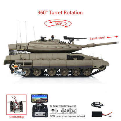 Henglong 3958 1/16 RC Tanks IDF Merkava MK IV Standard FPV Camera Driving Gearbox 360 Rotating Barrel Recoil Models