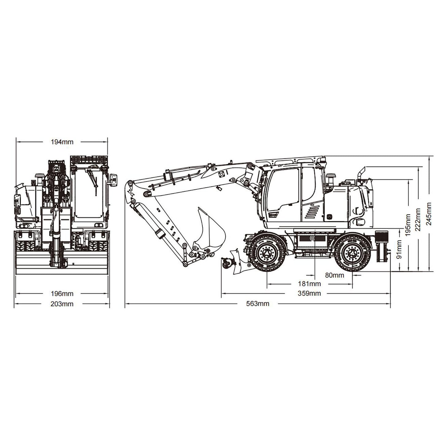 CUTModel LR914 1/14 Metal RC Hydraulic Wheel Excavator RTR 3 Arms 8-Way Valve Digger PL18EV Lite Controller Manual Quick Coupler Light & Sound System Cabin Guard Rail Tail hook for Model Collectors
