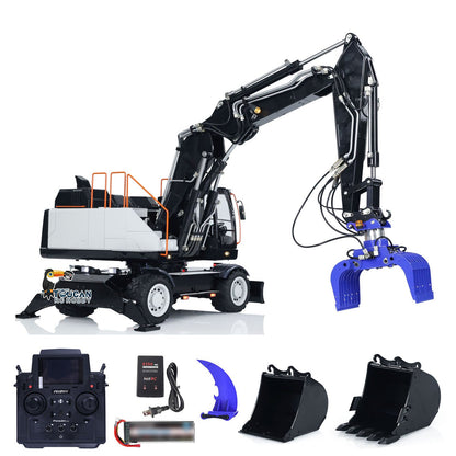 EC380 1/14 RC Hydraulic Excavator Wheeled Construction Vehicle 3-arm Remote Control Diggers Model Grab Tiltable Clamshell Bucket