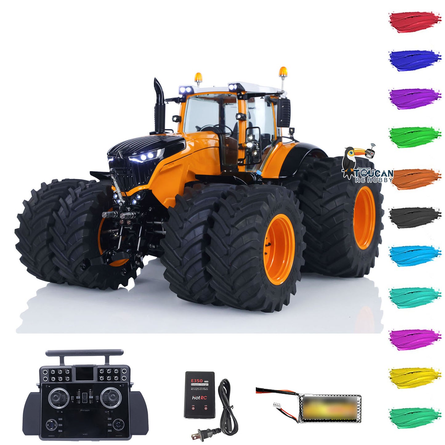 Metal LESU Remote Control 1/14 Hydraulic Tractor AOUE 1050 4x4 Double Wheels Agricultural Vehicle RTR Model Frsky Radio Battery
