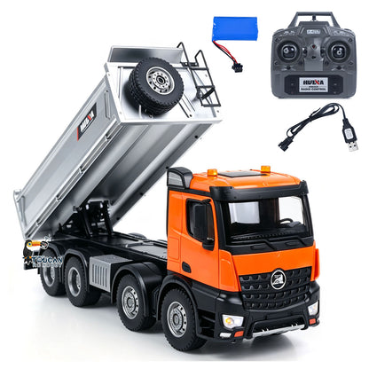 TOUCAN RC HOBBY HUINA 1/14 Metal Remote Control Dump Truck 1536-1 8X8 Electric Lifting RC Tipper Finished Model RTR Light Sound Effects Battery