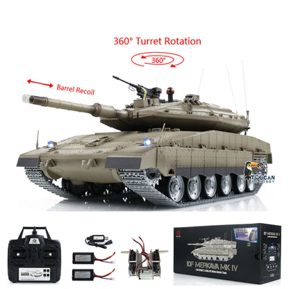 Henglong 1/16 RC Tank IDF Merkava MK IV 3958 Remote Control Battle Tank Metal Wheels Tracks Gearbox 360??Turret Smoke 2 Battery