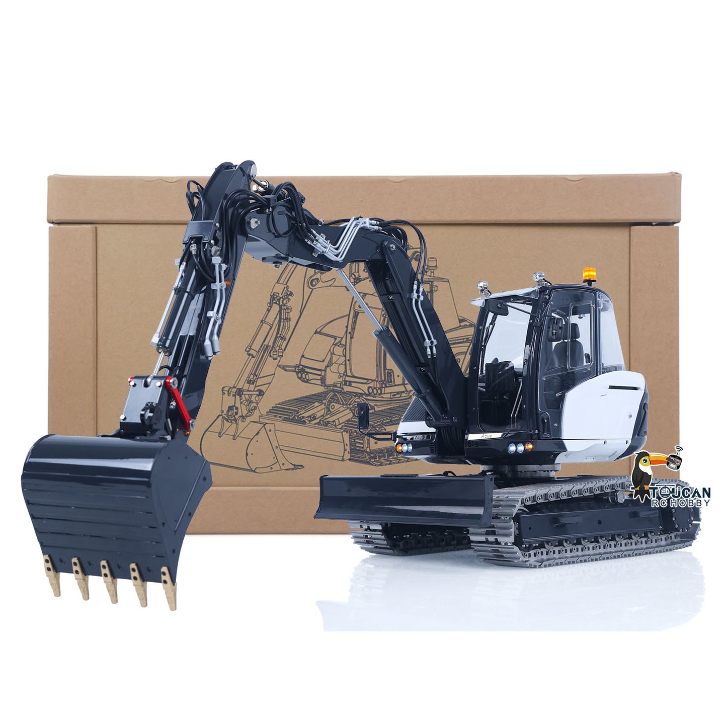 Metal LESU 1/14 RC Hydraulic Excavator MC15 CNC Shell 4 Arms Remote Control Digger 9CH Valves Dual Pumps Quick Released Coupler
