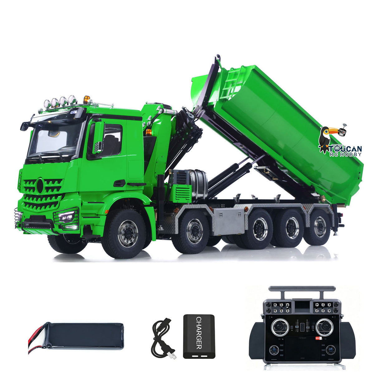 TOUCAN RC HOBBY LXY 1/14 10x10 Radio Controlled Hydraulic Crane Dump Metal Lorry Car Rear Axle Steering 2mm Piping System Replaceable Bucket