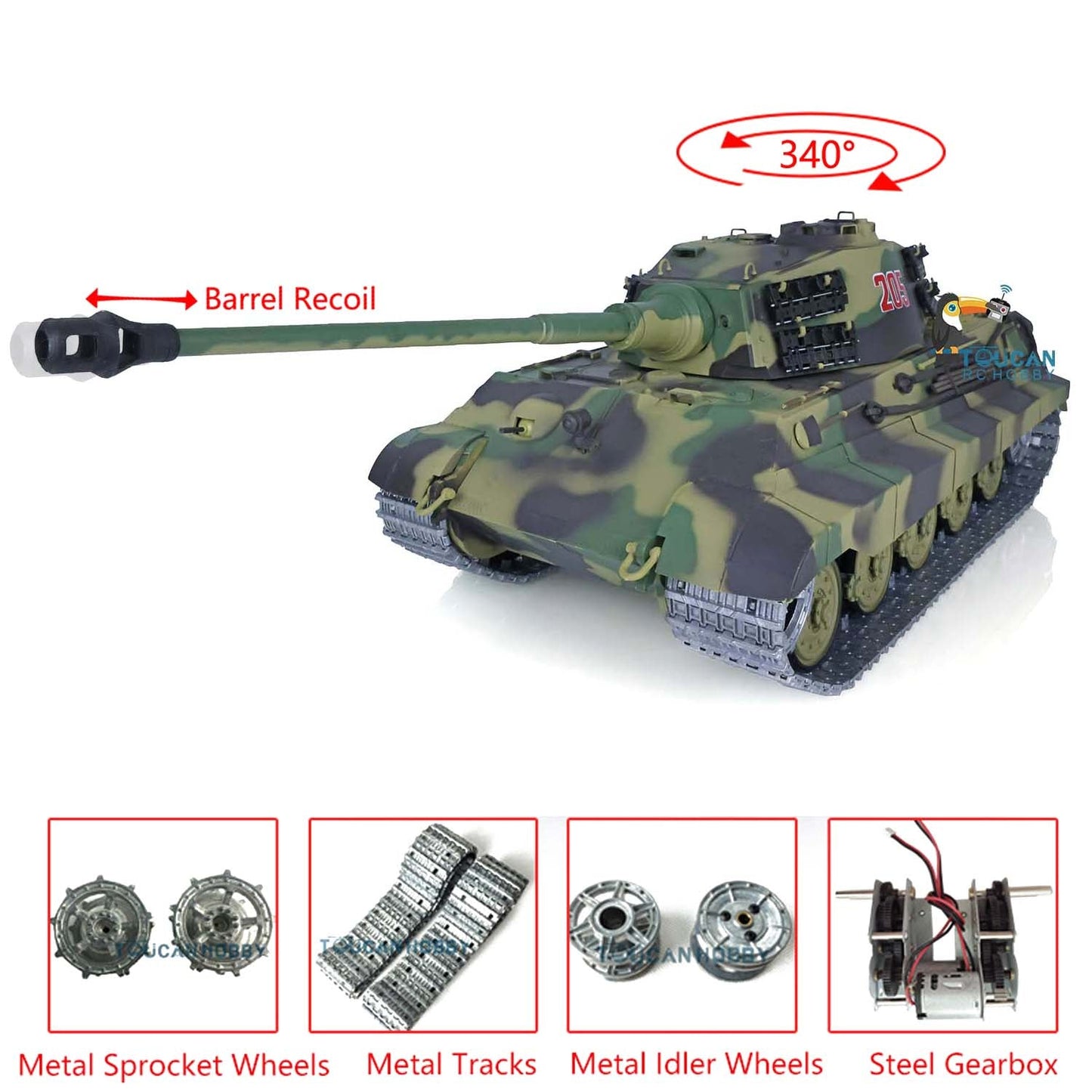 TOUCAN RC HOBBY Henglong 1/16 TK7.0 German King Tiger 3888A German Leopard2A6 3889 RTR RC Tank Barrel Recoil BB IR Smoke Metal Idlers Sprockets Wheels Tracks