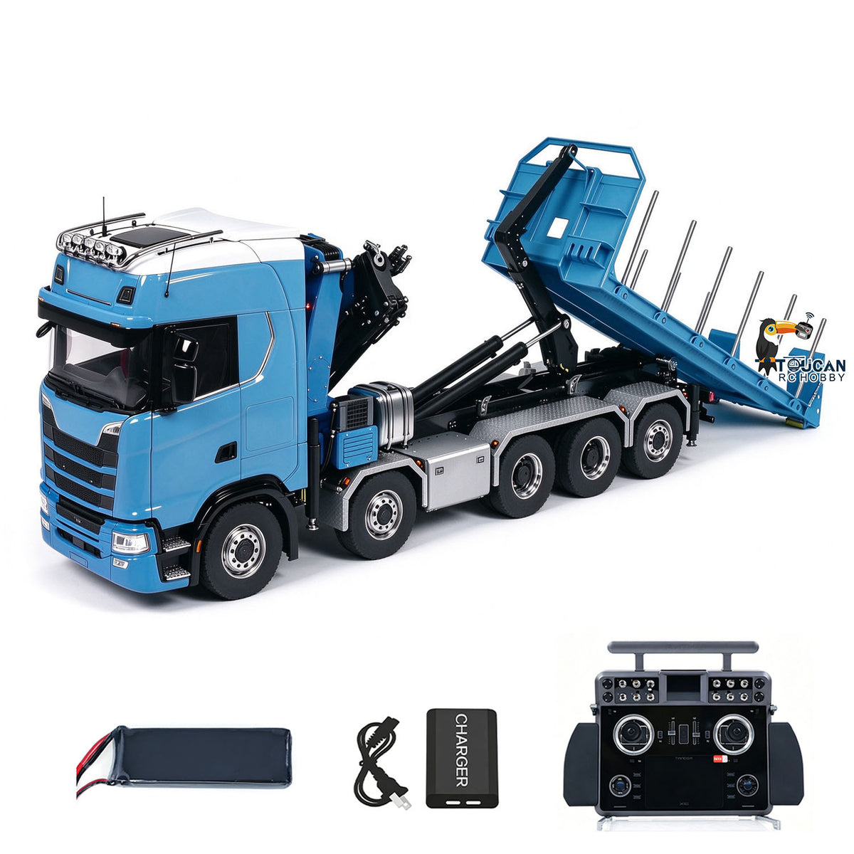 TOUCAN RC HOBBY LXY 10x10 Metall 1/14 RC Hydraulischer Tieflader Holztransporter 770S Automodell 5-Achsen ferngesteuerter Kran-Kipper