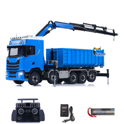 770S 1:14 5 Axles 10x10 Metal Chassis RC Hydraulic Dump Truck Remote Control Crane Full Roll Off Dumper Frsky XE Lite RC Vehicle Model