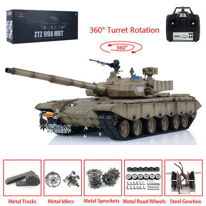 Henglong 1/16 Scale 7.0 99A RC Tank 3899A Radio Controlled Armored Car Model Military Panzer 360 Turret Metal Tracks W/ Linkages