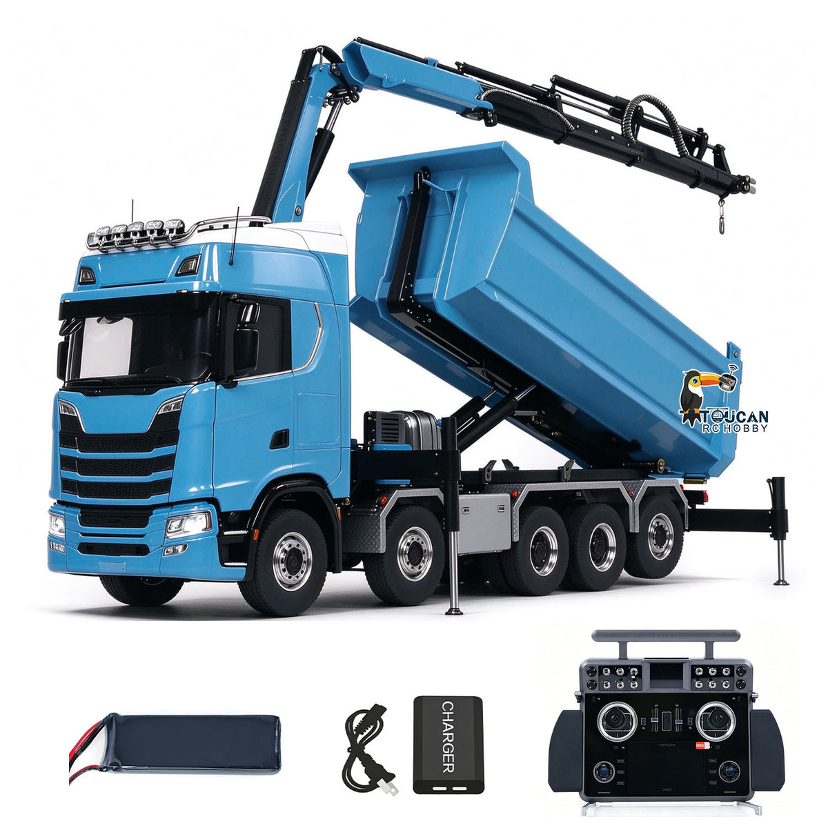 TOUCAN RC HOBBY LXY 770S 10x10 1/14 Hydraulic Crane Dump RC Tipper Car Metal Full Dump Truck RTR Battery Light Sound