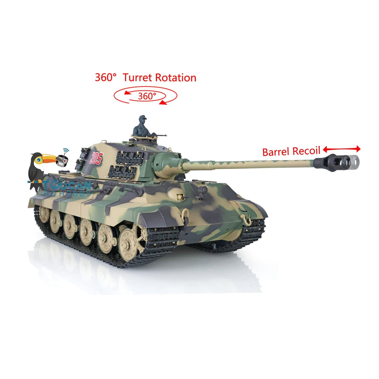 TOUCAN RC HOBBY Henglong 1/16 TK7.0 Plastic 3888A German King Tiger RRT RC Tank with 360 Degrees Turret Sound Light Smoke BB Infrared Combat
