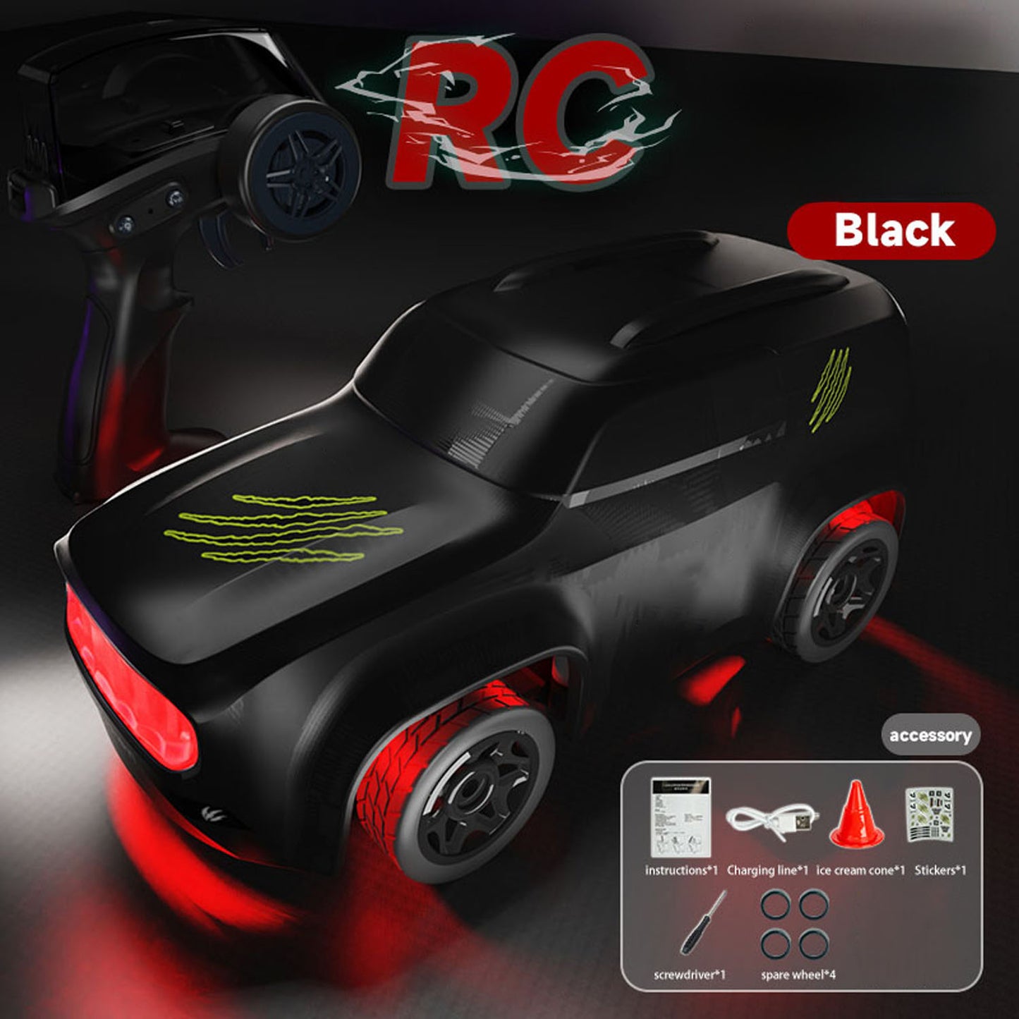 In Stock 1/64 RC MINI High Speed Desktop Drift Car Q197 2.4Ghz Remote Control Four Wheel Drive Car Model RTR Battery Colorful Lights
