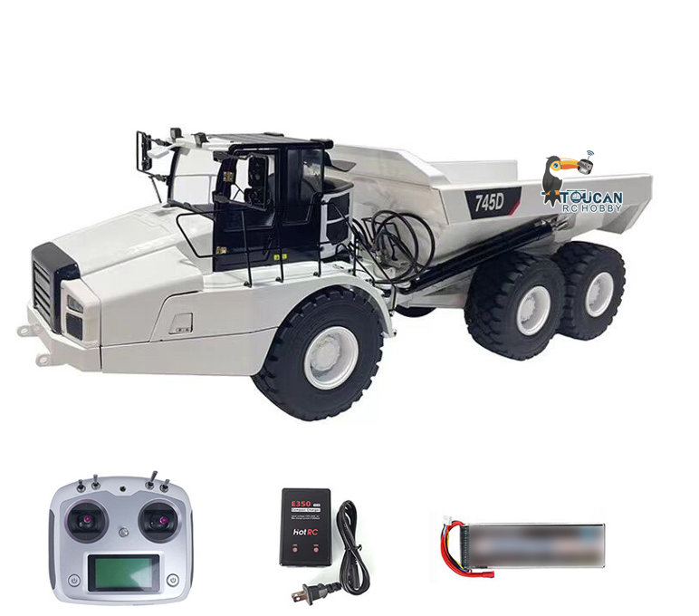 TOUCAN RC HOBBY JZModel 1/14 Ready To Run DIM 745D Metal Hydraulic RC Articulated Truck 745D 6*6 Light Sound Interior Trim of Cab Remote Control Battery