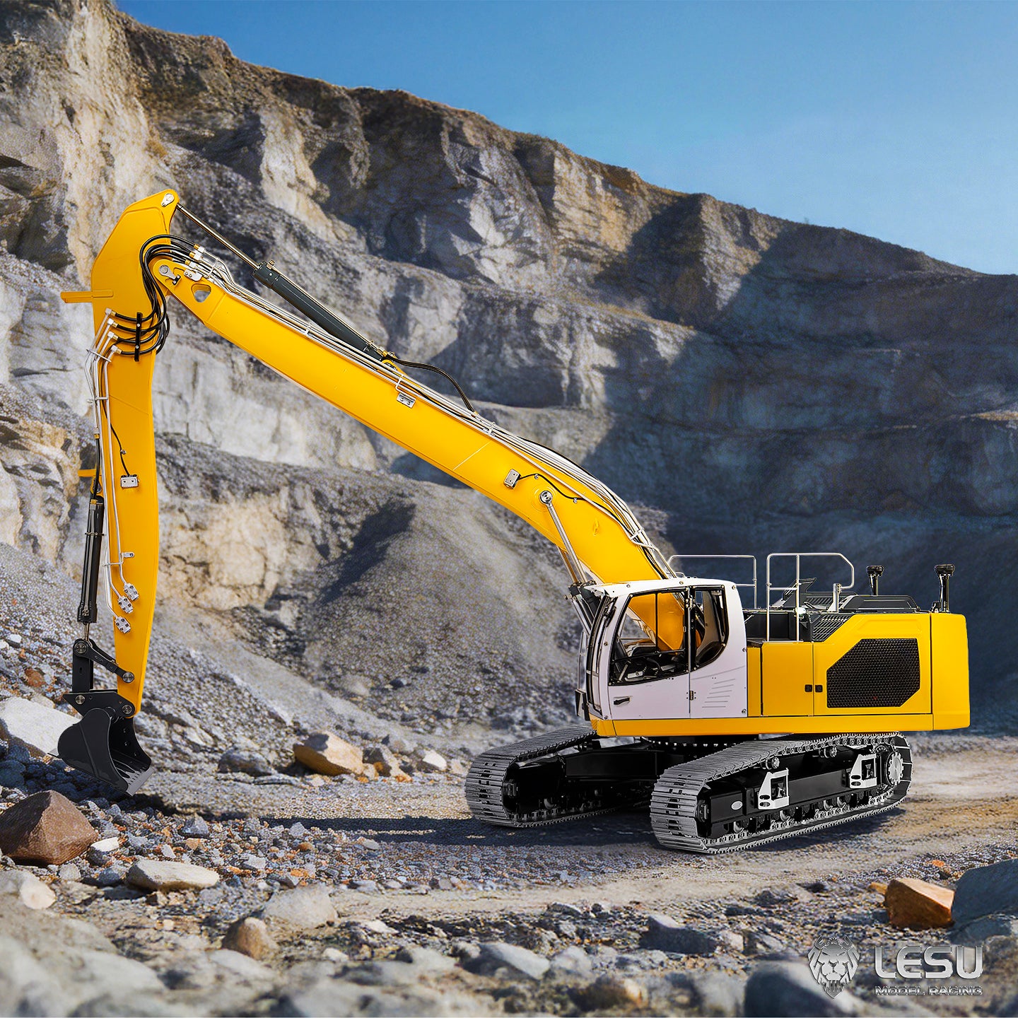 LESU 1/14 Metal RC Excavator AOUE LR945 Long-reach Hydraulic Digger Radio Control Construction Vehicles CNC Light 7CH Valve PL18EV LITE