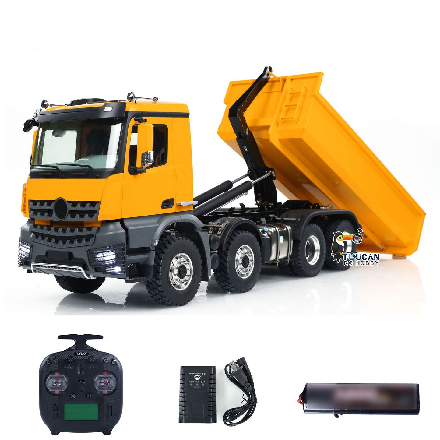 Kabolite K3365/K3366 1/14 Metal RC Roll on off Dumper Truck RTR 8x8 Hydraulic Tipper Vehicle 2-Speed Transmission Light & Sound System FlySky ST8 Controller Square/U-shaped Bucket for Model Collector