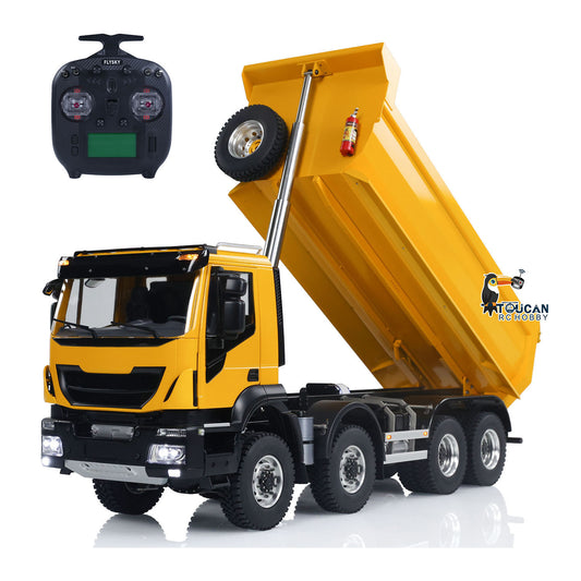 1/14 8x8 Hydraulic RC Dump Truck Metal Remote Control Tipper Car Assembled and Painted Sound Light 67x18.5x25cm