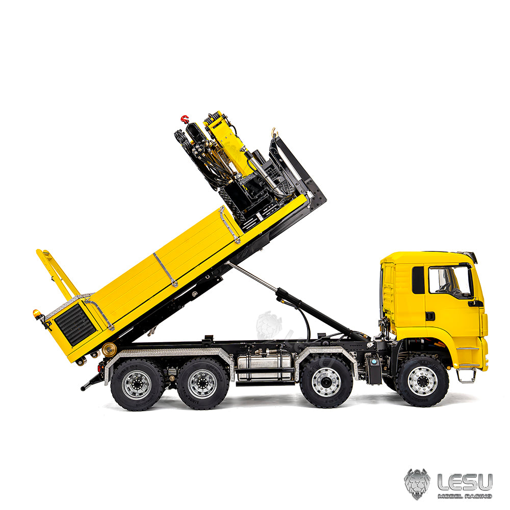 LESU 1/14 Metal Hydraulic 8x8 RC Roll On Off Dumper with Crane 2 Speed Transmission 9 Ways Brass Valves Sound Light System