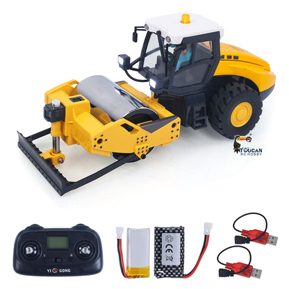 1/50 Mini Remote Control Road Roller RTR Electric RC Construction Vehicle Finished Model Metal Blade Lights Sounds Effect
