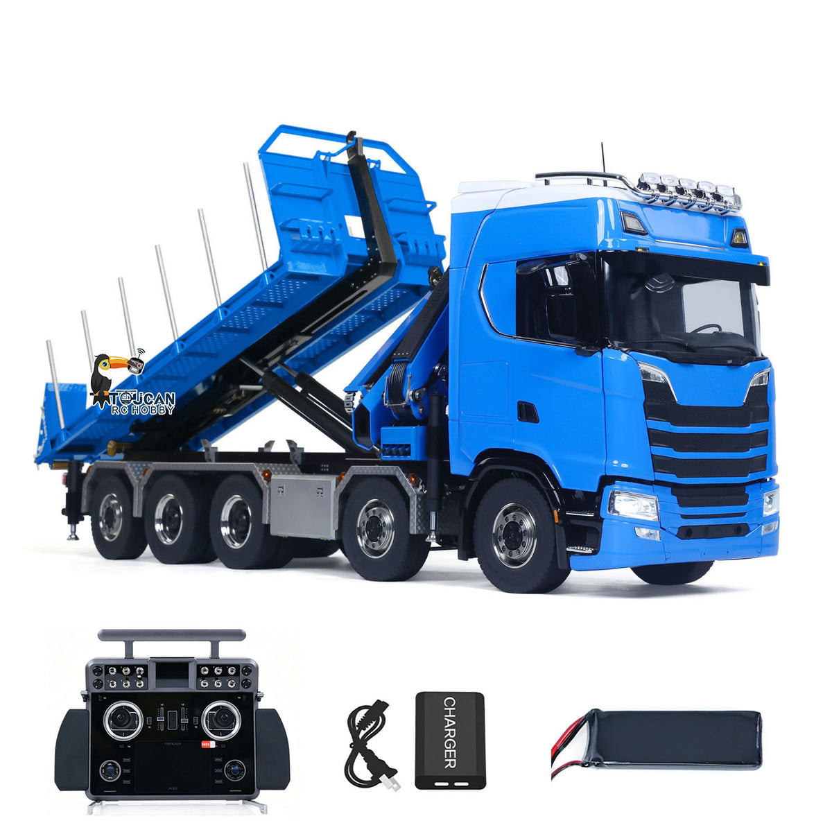 TOUCAN RC HOBBY LXY 10x10 Metall 1/14 RC Hydraulischer Tieflader Holztransporter 770S Automodell 5-Achsen ferngesteuerter Kran-Kipper