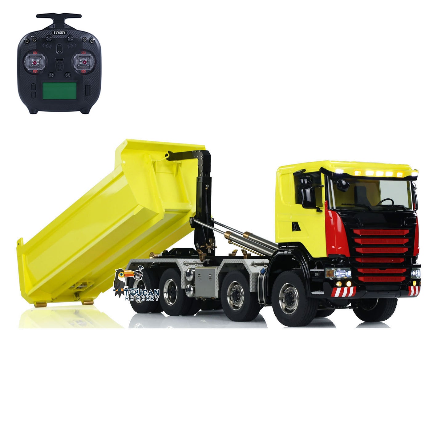 Toucanhobby G88 1/14 Metal 8x8 RC Hydraulic Roll On Off Dump Truck PNP U-Shaped High Bucket 3 Speed Transmission Differential Lock Light Sound ST8 Controller for Construction Collectors