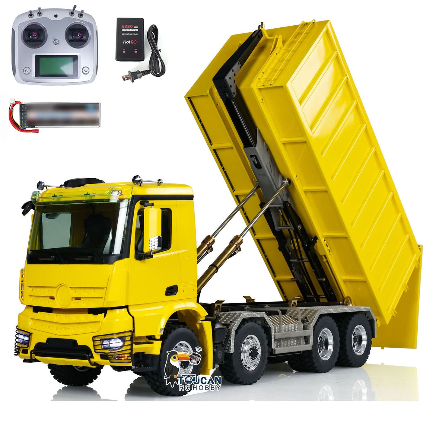 LESU K3363 Cabin 1/14 Metal 8x8 RC Hydraulic Dump Truck with 2 Speed Transmission FlySky I6S Radio System for Remote Control Construction Enthusiast