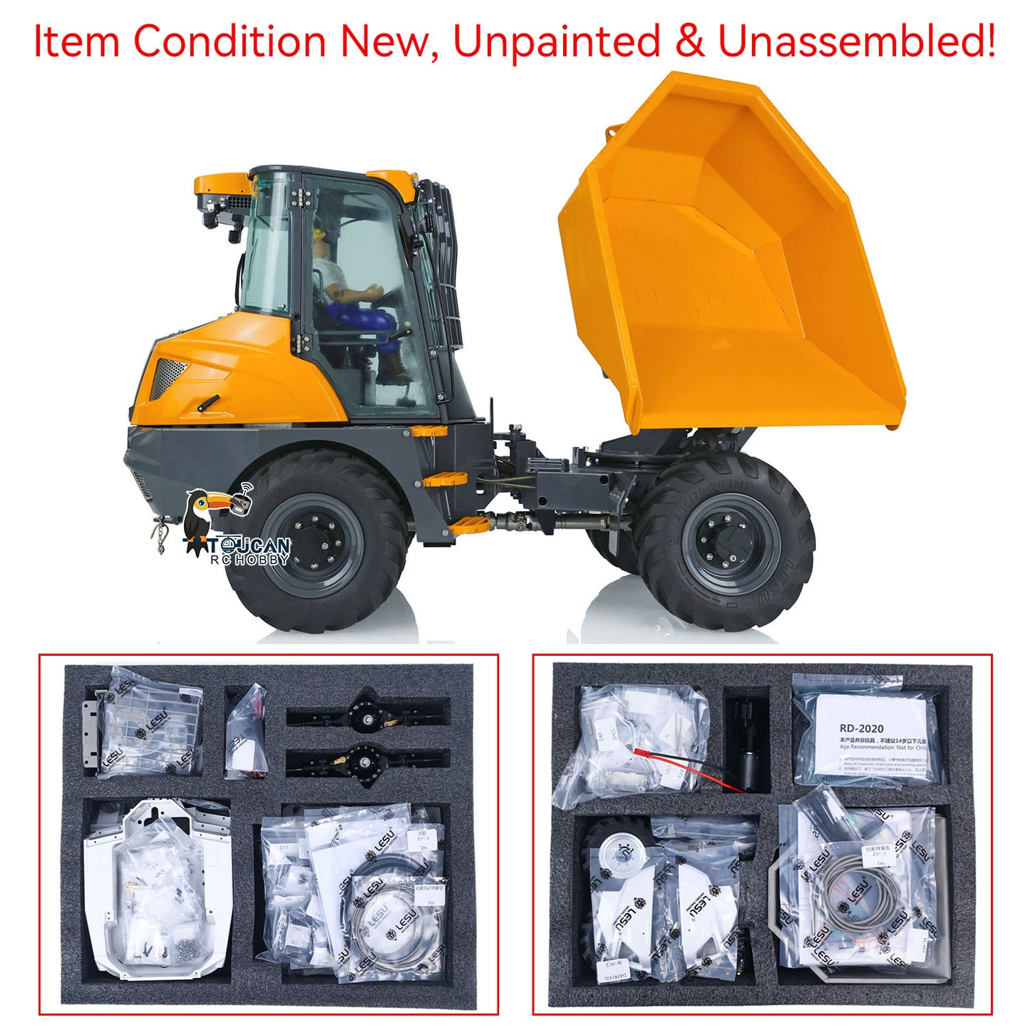 LESU AOUE 6MDX 1/14 Metal 4X4 Hydraulic Articulated RC Dumper Truck Differential Lock Axles Brushless ESC Sound Light System