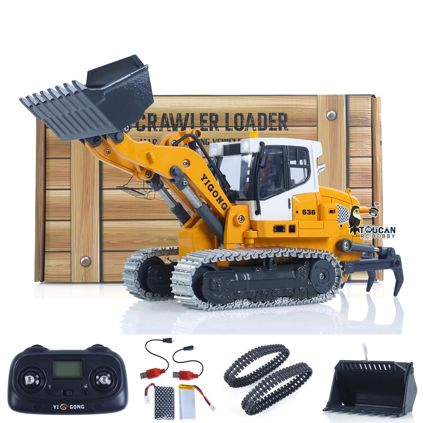In Stock 1:50 RC Electric Lifting Loader LR636 RTR Remote Controlled 2.4G Construction Vehicle Toys Metal Bucket Tracks Ripper Light Sound Battery USB